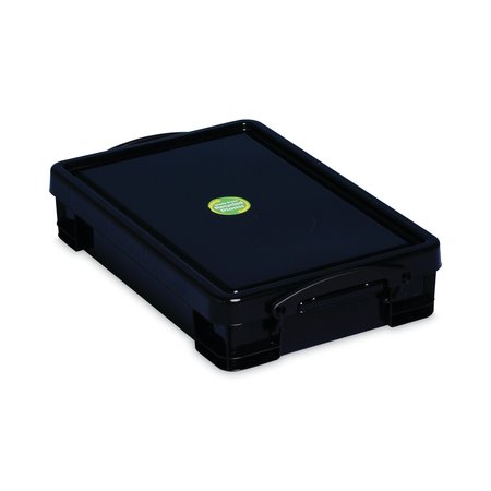 REALLY USEFUL BOX Latch Lid Storage Tote, 4.23 Qt., 15.55" x 10.04" x 3.46", Solid Black, PK4, 4PK 4BK-PK4